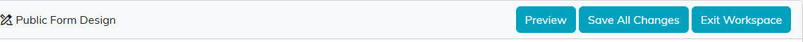 The Public Form Design header bar with Preview, Save All Changes and Exit Workspace