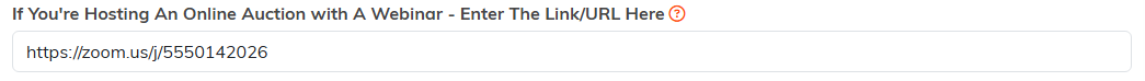 The webinar link field for an online auction