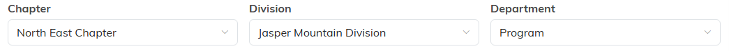 The chapter, division and department dropdowns