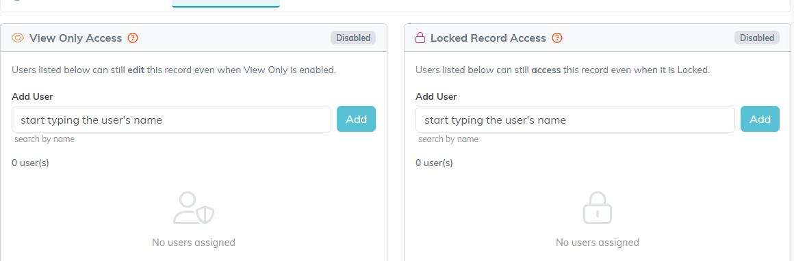 The Record Permissions tab with its access panels