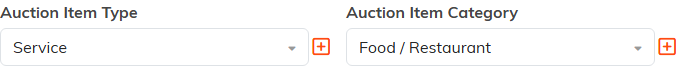 The Auction Item Type and Auction Item Category dropdowns