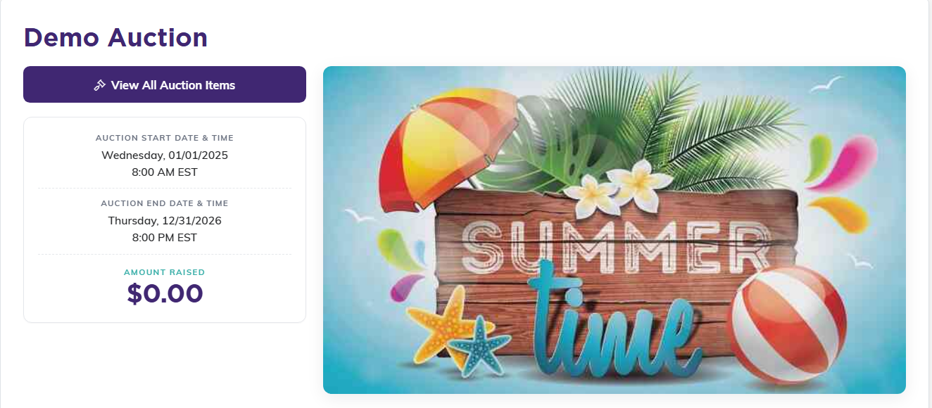 The finished public auction form with its banner image and description