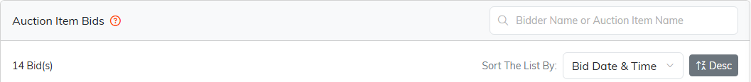 The bid search box and the Sort The List By control