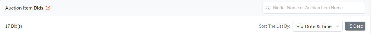 The bid search box and the Sort The List By control