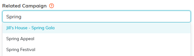 The Related Campaign field with matching campaigns listed as you type