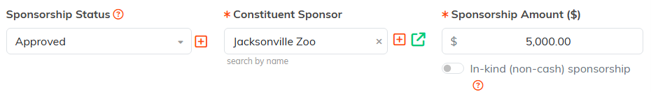 The sponsorship status, constituent sponsor and sponsorship amount fields