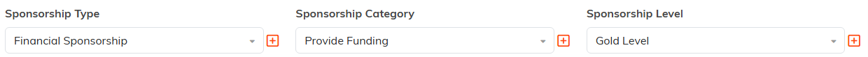 The sponsorship type, category and level dropdowns