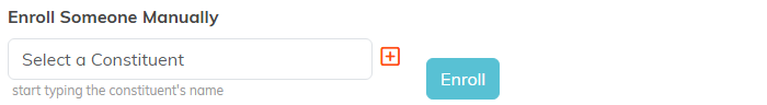 The Enroll Someone Manually box with a constituent lookup field and an Enroll button