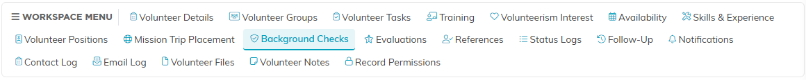 The volunteer workspace navigation with Background Checks selected