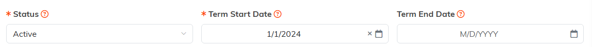 The status, term start date and term end date fields