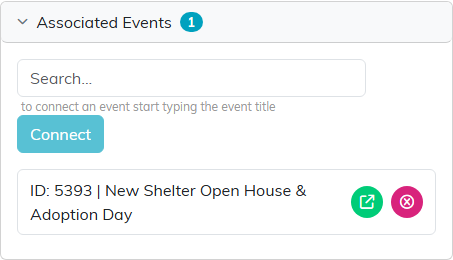 The Associated Events panel with one connected event