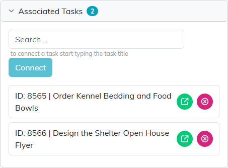 The Associated Tasks panel with two connected tasks