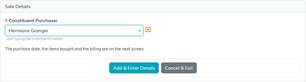 The Add A Campaign Sale form with a purchaser chosen