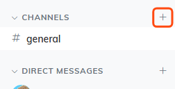 The Channels section of the sidebar with the plus sign highlighted