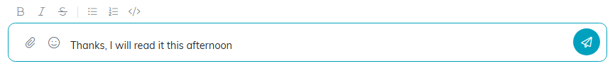 The message box with formatting buttons, a paperclip and a smiley