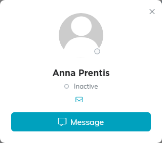 A teammate's Chatter profile card with their name, status and a Message button