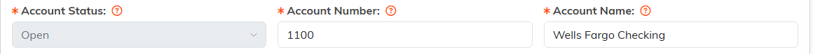 Account Status, Account Number and Account Name fields