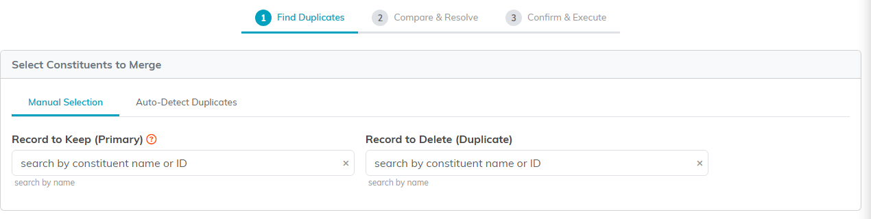 The Merge Duplicate Constituents wizard on step one