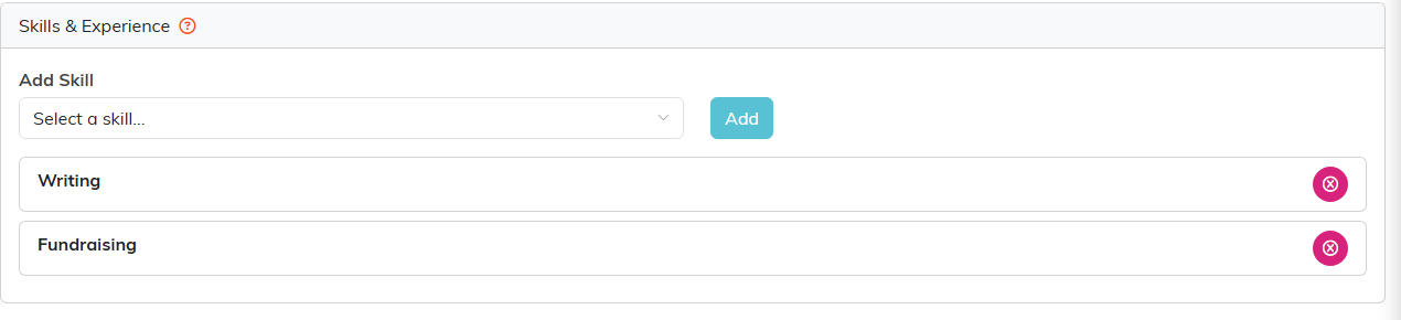 The Skills and Experience tab on a constituent record