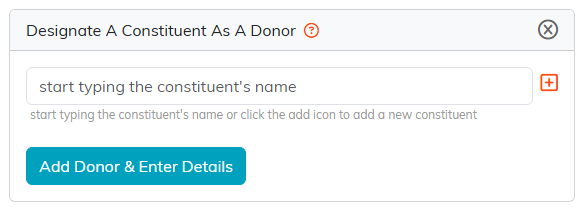 The Designate A Constituent As A Donor panel with the name search box