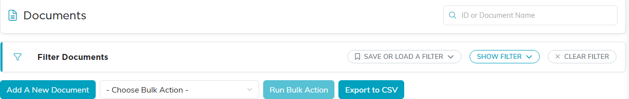 The top of the Documents page with Add A New Document below the filter bar