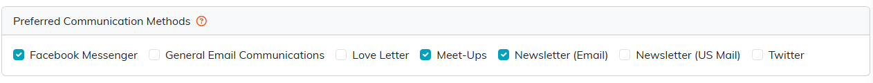 The Preferred Communication Methods section on a constituent record
