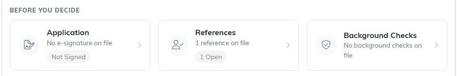 The Before You Decide tiles: Application, References and Background Checks