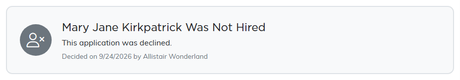The outcome banner on a declined application