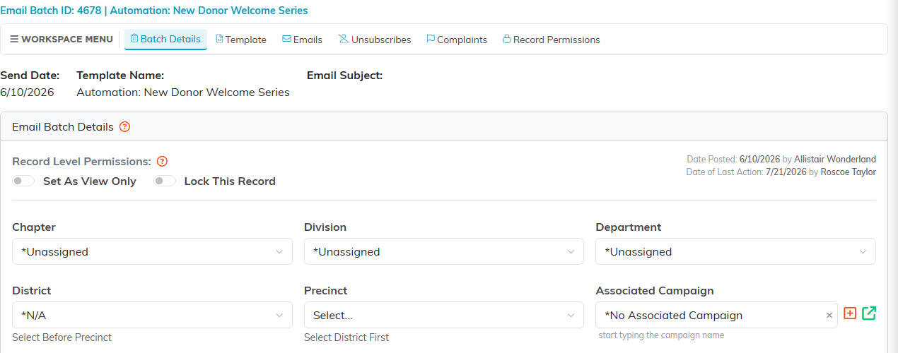 The Email Batch Workspace
