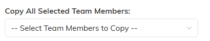 The Copy All Selected Team Members dropdown on the Template Design tab