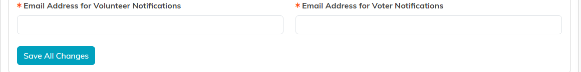 The Email Address for Volunteer Notifications field with the Save All Changes button