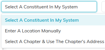 The Location Type list open, with the constituent, manual and chapter choices