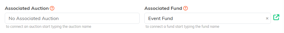 The Associated Auction and Associated Fund boxes, with no auction and the Event Fund connected