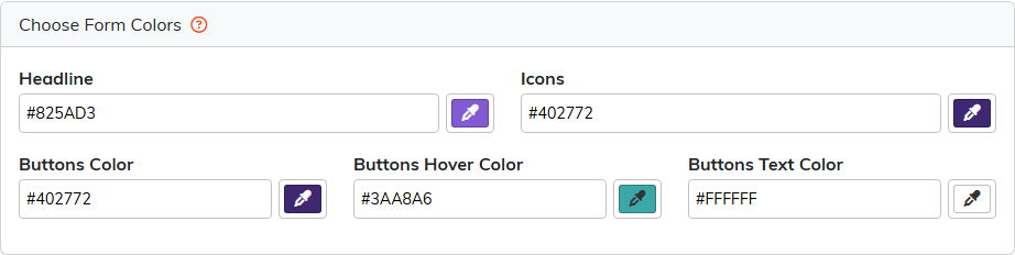 Choose Form Colors panel on an event with headline, icon and button colors