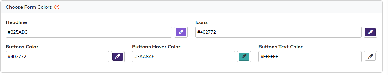 Choose Form Colors panel on an event with headline, icon and button colors