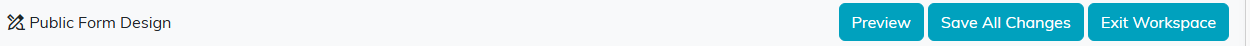 Public Form Design header with the Preview, Save All Changes and Exit Workspace buttons