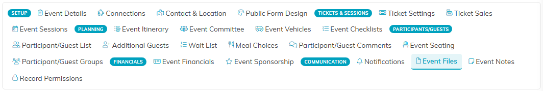 The event workspace menu with the Event Files tab selected