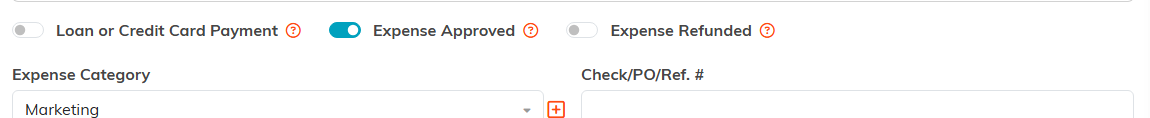 The loan, approved and refunded switches with Expense Category and reference number