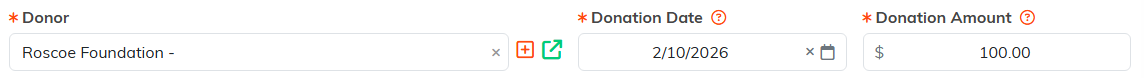 The Donor, Donation Date and Donation Amount fields