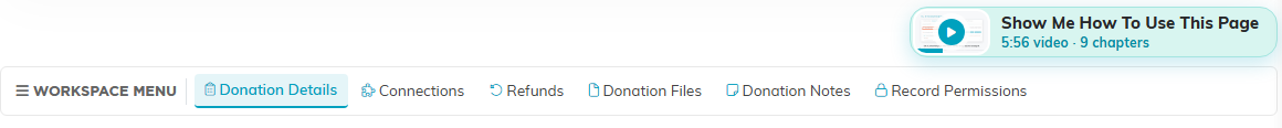 The six tabs across the top of the Fiscal Donation Workspace