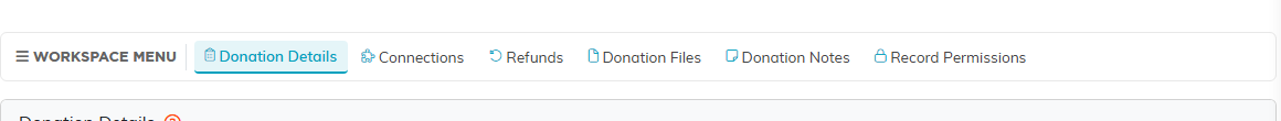 The six tabs across the top of the Fiscal Donation Workspace