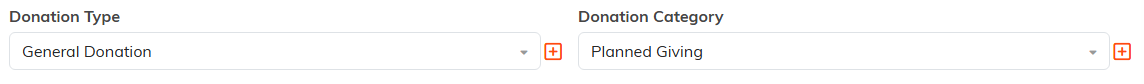 The Donation Type and Donation Category dropdowns