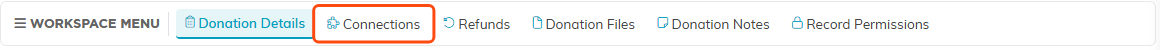 The Connections tab on a donation record