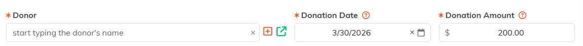 The Donor, Donation Date and Donation Amount fields