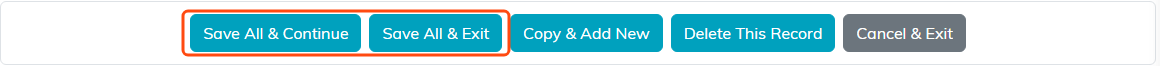 The save bar with Save All and Continue and Save All and Exit highlighted