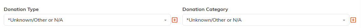 The donation type and category fields