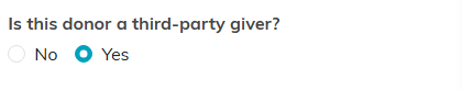 The Is this donor a third-party giver question set to Yes