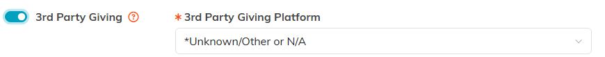 The 3rd Party Giving switch on with the required platform dropdown beside it