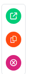 The three row action icons: green open, orange copy, pink delete