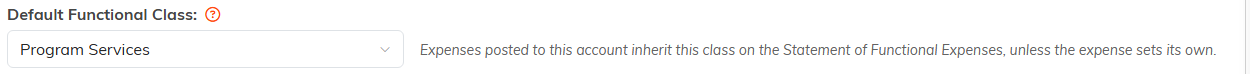 The Default Functional Class field on an account, set to Program Services